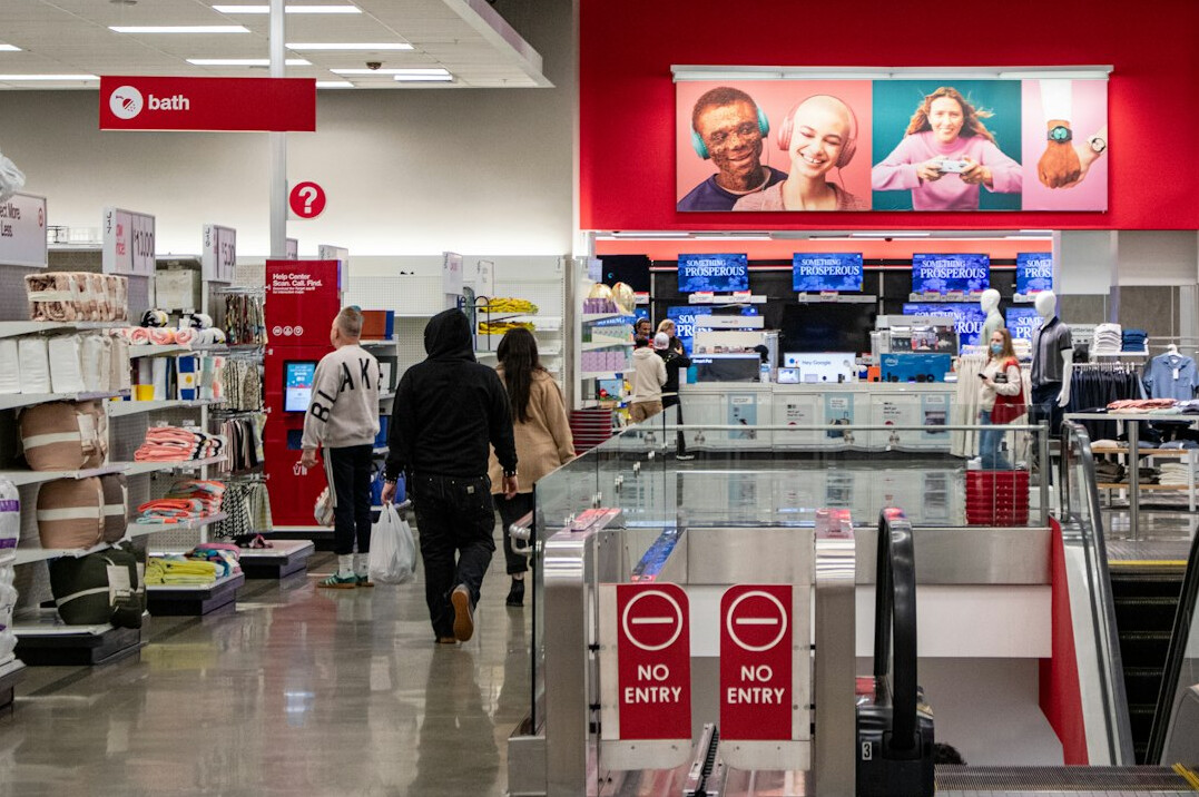 group of shoppers in store
